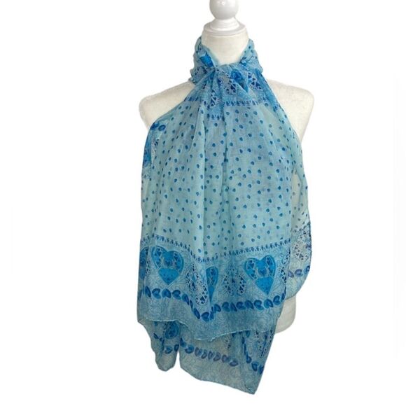 Scarf Rectangular Sheer Blue with heart prints - Picture 1 of 4